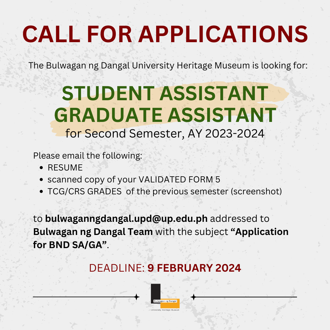 Call for Applications: BnD Student and Graduate Assistants for Second Semester AY 2023-2024