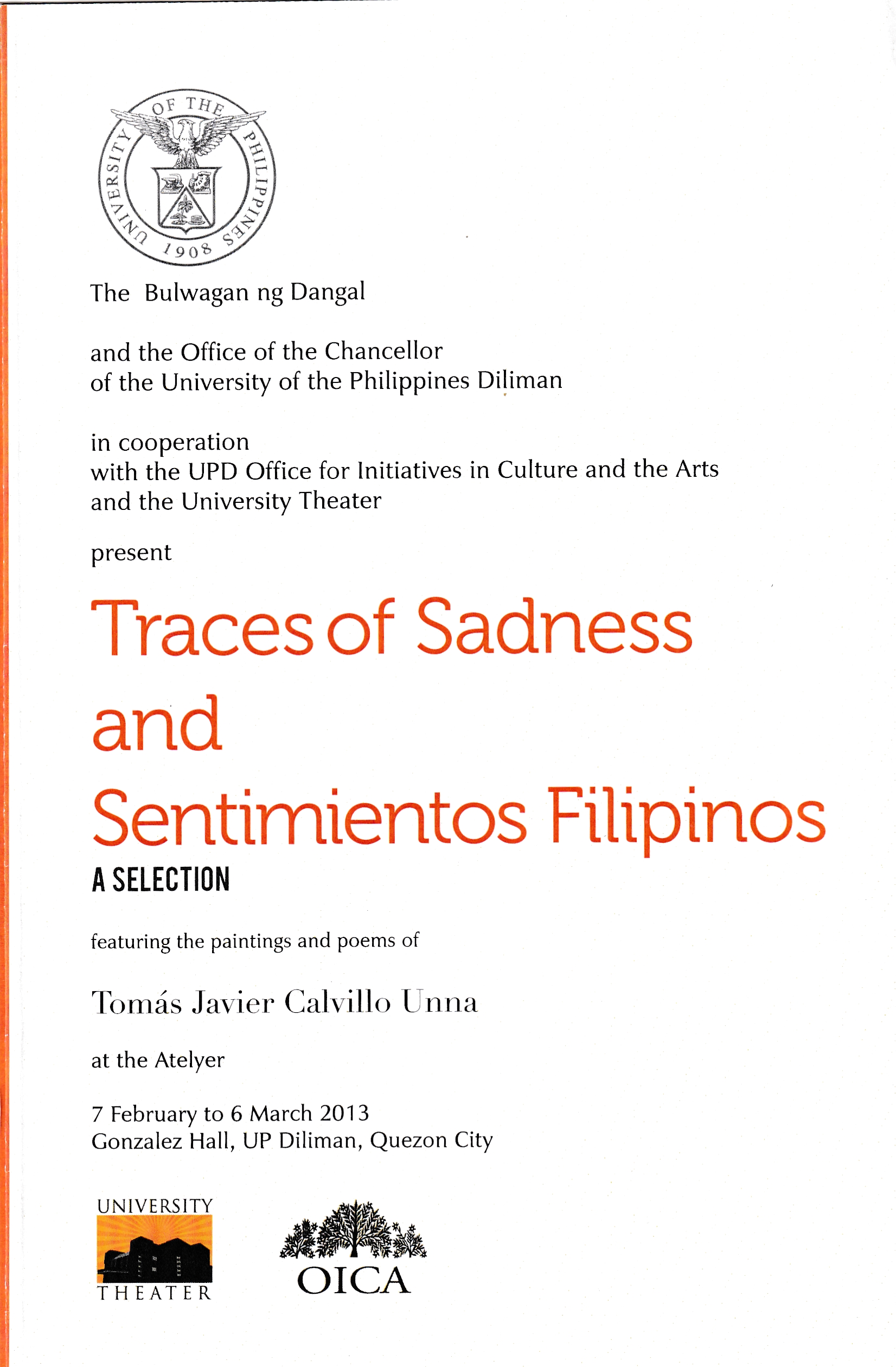 Traces of Sadness and Sentimientos Filipinos A Selection (Invitation)